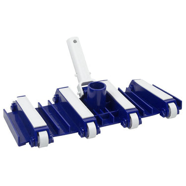 Gunite Flexible Vacuum - Blue with white trim and heavy duty  white plastic handle. -front/side view