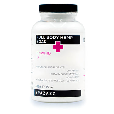 Spazazz Full Body Hemp Soak container on a white background