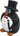Mr. Penguin with top hat and cane. shows closeup. 