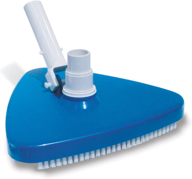 Triangle Vinyl Liner Vacuum Blue with white bristles on bottom and white plastic handle - hose and pole sold separately.
