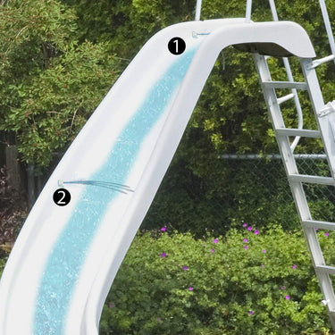 Picture of a slide showing two jets of water creating water flowing down the slide.