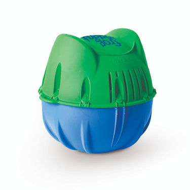 Green and blue plastic toy on a white background