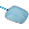Pool skimmer net with blue handle on a white background