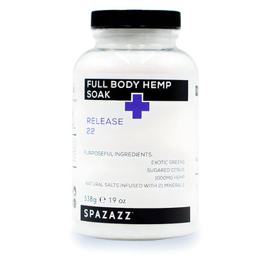 Spazazz Full Body Hemp Soak container on a white background