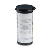 Canister of salt test strips with a black lid on a white background