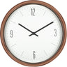 16” Bronze Contemporary Clock with simplistic modern design. white face with black hands and numbers 12, 3' 6 & 9.