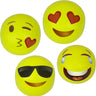 Four 16" Yellow inflatable balls with expressions of wink kiss, heart eyes & smile, hysterically laughing and cool guy with sunglasses and smile.