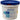 White bucket with Blue lid filled with 3" chlorine tabs on a white background