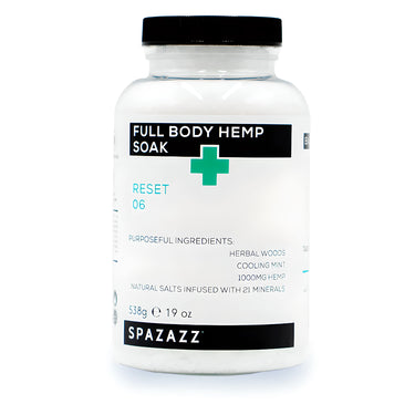 Spazazz Full Body Hemp Soak container on a white background