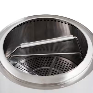 Close-up of an outdoor stove with a metal handle on a white background