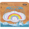 Box of a rainbow cloud splash pad with water splashes and 'Play All Day' text.