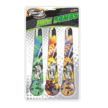 Three colorful dive bombs in packaging with 'Xtreme Sports' branding on a white background.