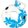 Inflatable pool float with blue floral design on a white background