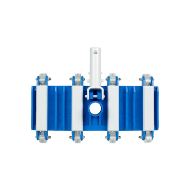 Blue and white mechanical device on a white background