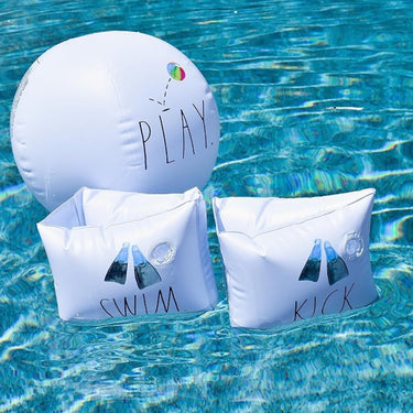White Beachball and Waterwings with text and in box
