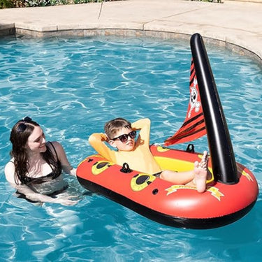 Pirate Boat with Flag in water