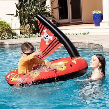 Inflatable Pirate Boat with Water Splashing around it