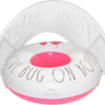 White and Pink Toddler Float with Canopy. Text Love Bug on Board and graphic of mom and baby lady bug front view