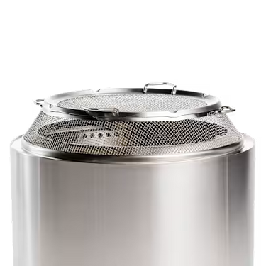 Silver metal grill shield on a white background