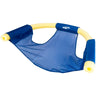 Blue pool noodle with yellow handles on a white background