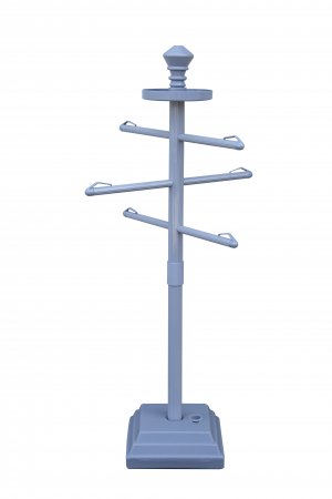 Light blue towel tree with multiple arms on a white background
