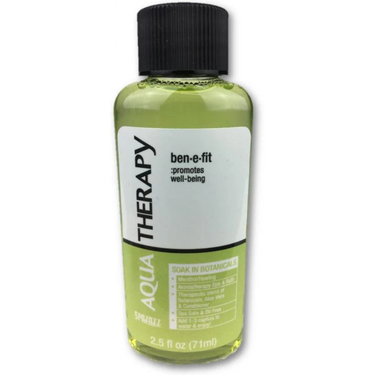 Bottle of ben-e-fit Therapy Aqua with black cap on a white background