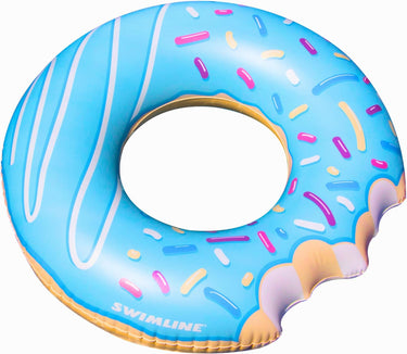 Picture of a blue donut ring with 2 bites taken out of the donut.