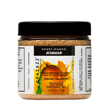 Spazazz Aromatherapy Crystals jar with honey mango scent on a white background