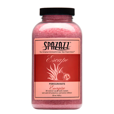 Spaazazz Pomegranate bath crystals on a white background