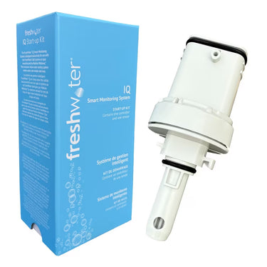 Blue box and White plastic water sensor on a white background