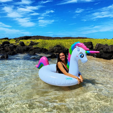 Large Unicorn Pool Float in the water