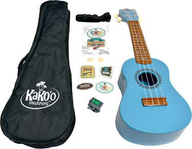 KaKo'o Music Award Winning Soprano Ukuleles - Metal Geared Tuners and Premium Nylon Strings - Guide Book Learn Easy Chords - Carrying Case & Ukulele Playing Strap