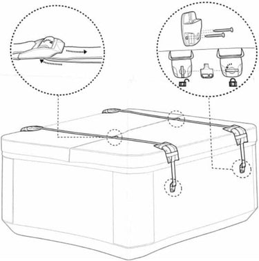 Diagram drawing showing easy installation of straps